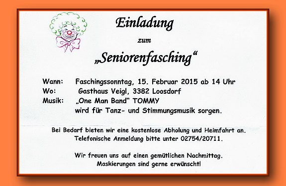 Seniorenfasching 2015 vom Seniorenbund Loosdorf-Schollach im GH Veigl